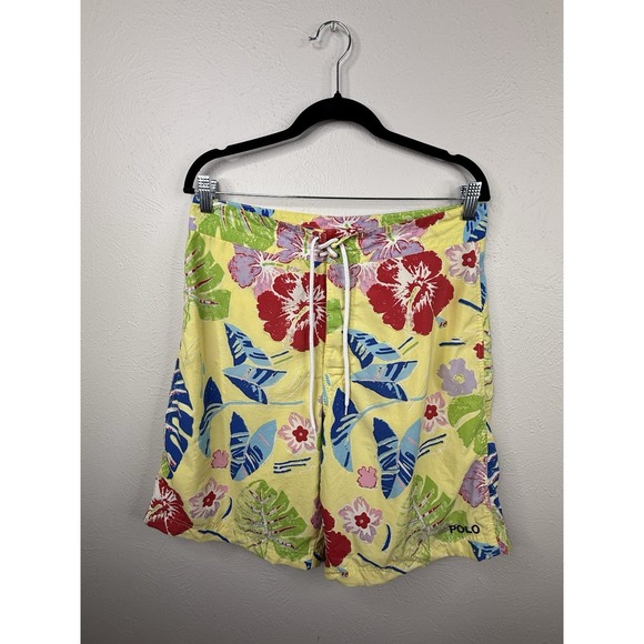 Polo Sport Ralph Lauren Swim Trunks Shorts Mens Yellow Floral Boardshorts 32 - Picture 10 of 11